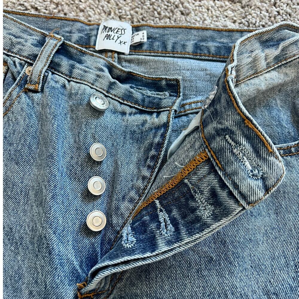 Princess Polly Asymmetrical‎ button front straight leg jeans light wash - Picture 12 of 15